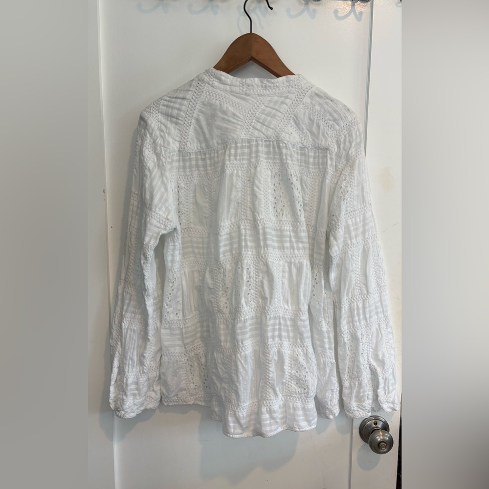 Dylan White Cotton Lace Patchwork Button Down Blo… - image 4
